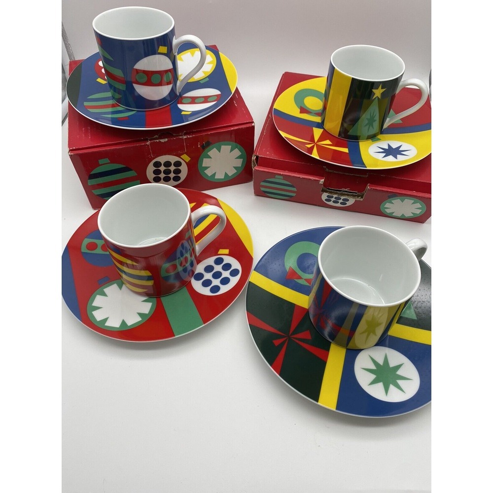 GENE MEYER "HOLIDAY"‎ MUSEUM OF MODERN ART - NY - SET OF 4 CUPS & 4 PLATES (8")